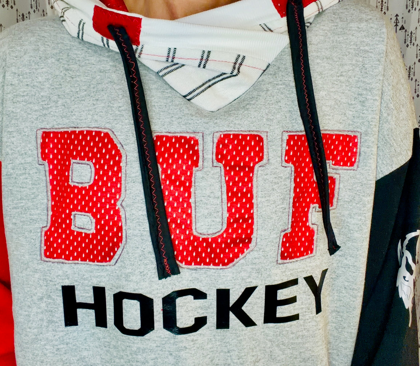 Grey Throwback Buffalo Hockey Hoodie Size Unisex-M/L
