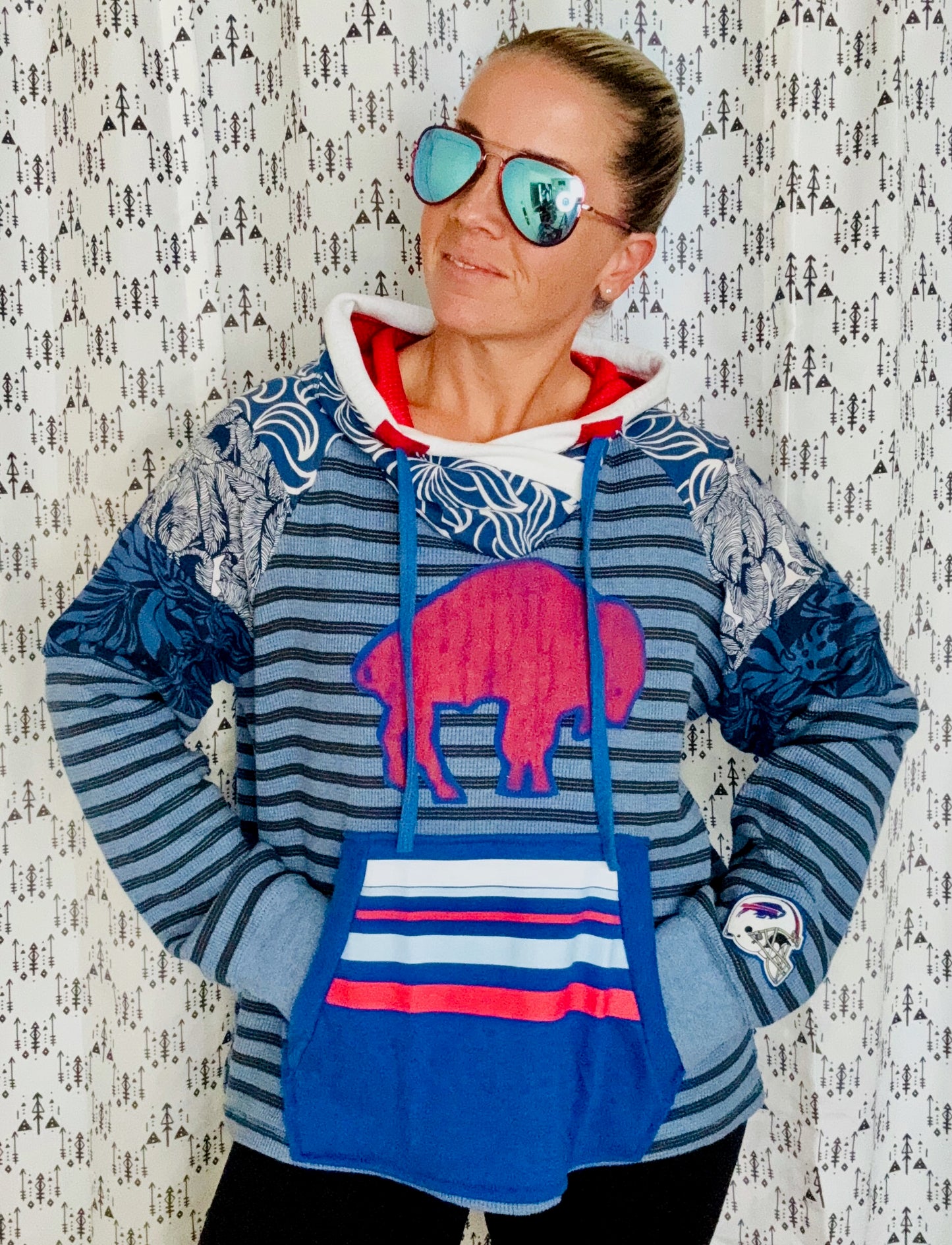 Blue Striped Buffalo Football Hoodie Size- Women's XL/2X