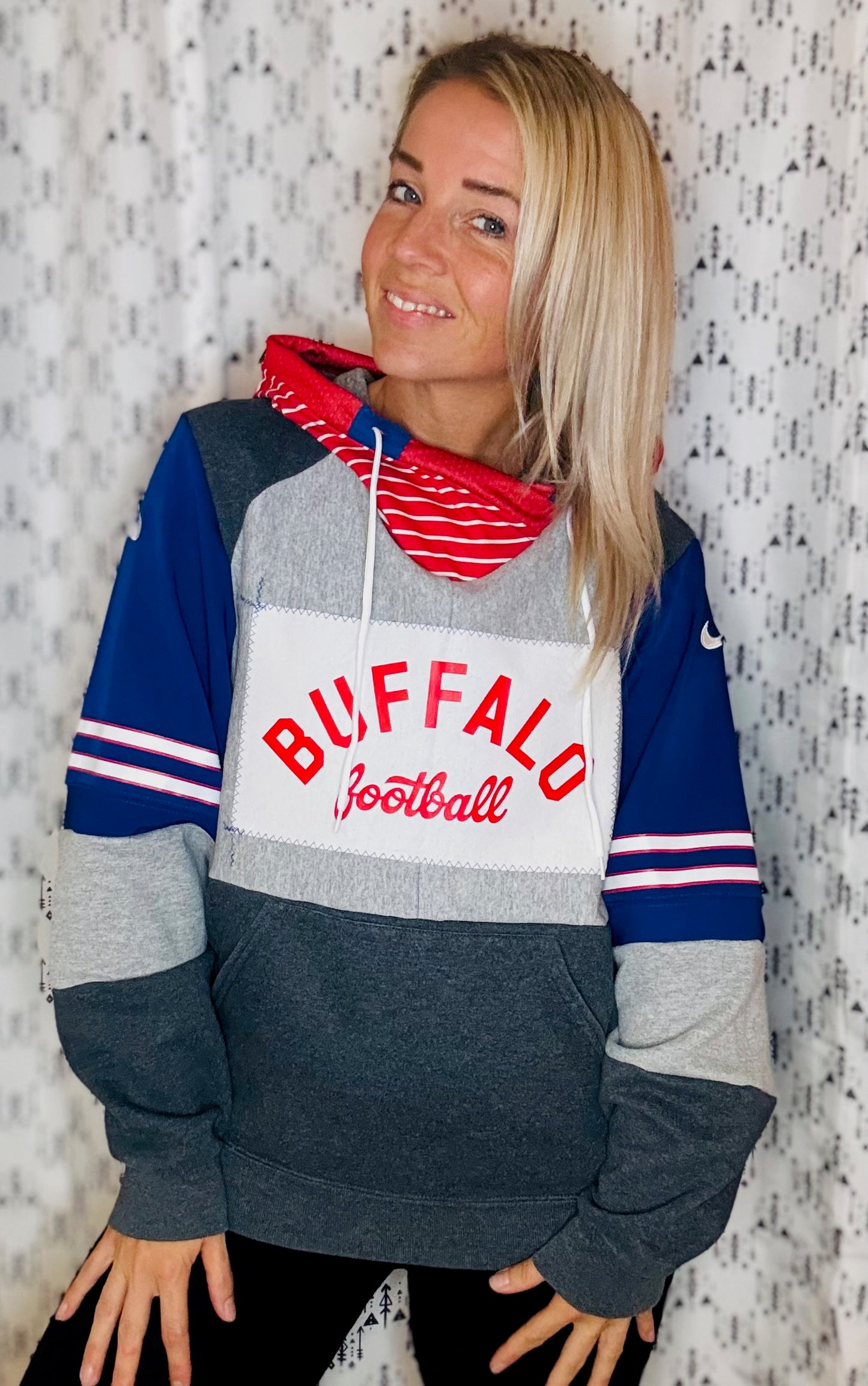 Grey Buffalo Football Jersey Hybrid Hoodie Size- Unisex M/L