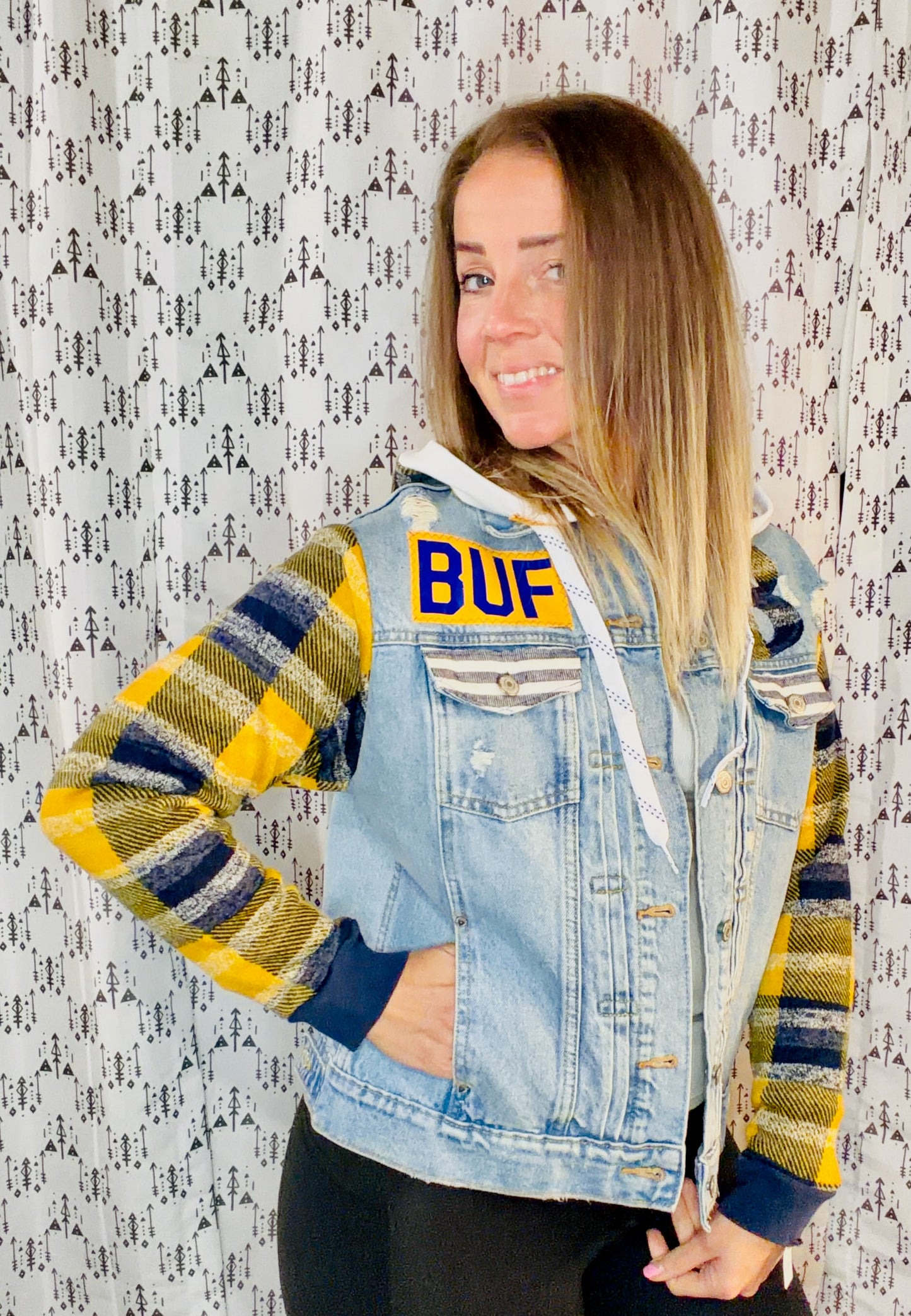 Denim Buffalo Hockey Hooded Jacket Size Unisex- M/L