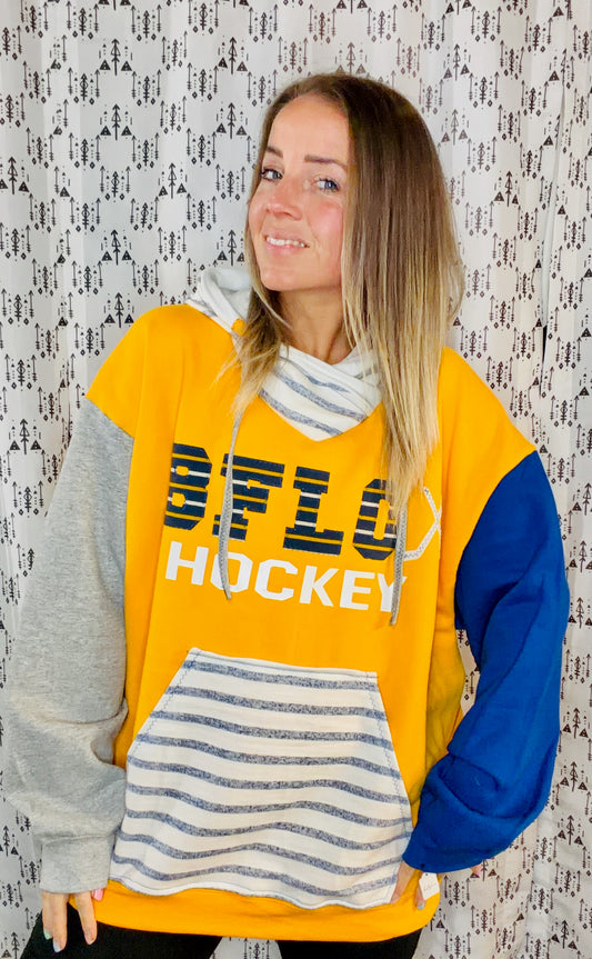 Yellow BFLO Hockey Hoodie Size Unisex-L/XL