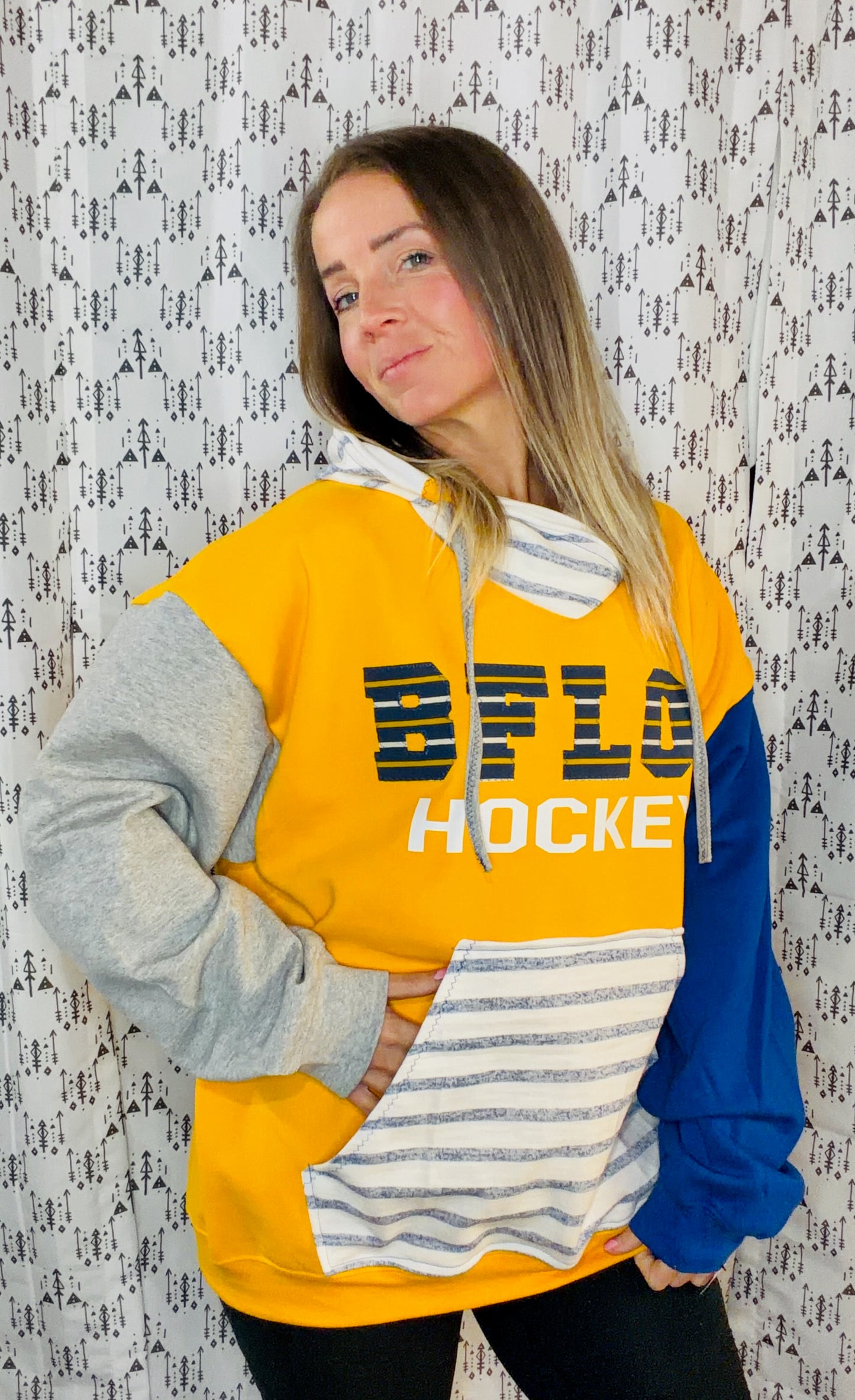 Yellow BFLO Hockey Hoodie Size Unisex-L/XL