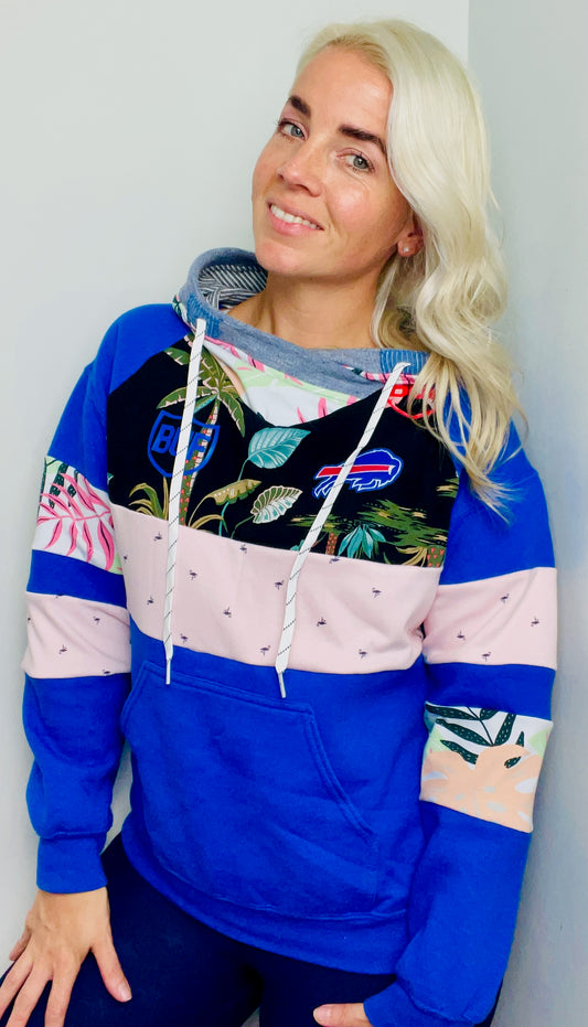 Blue & Multi-Color Hawaiian Buffalo Hoodie Size- Unisex S/M