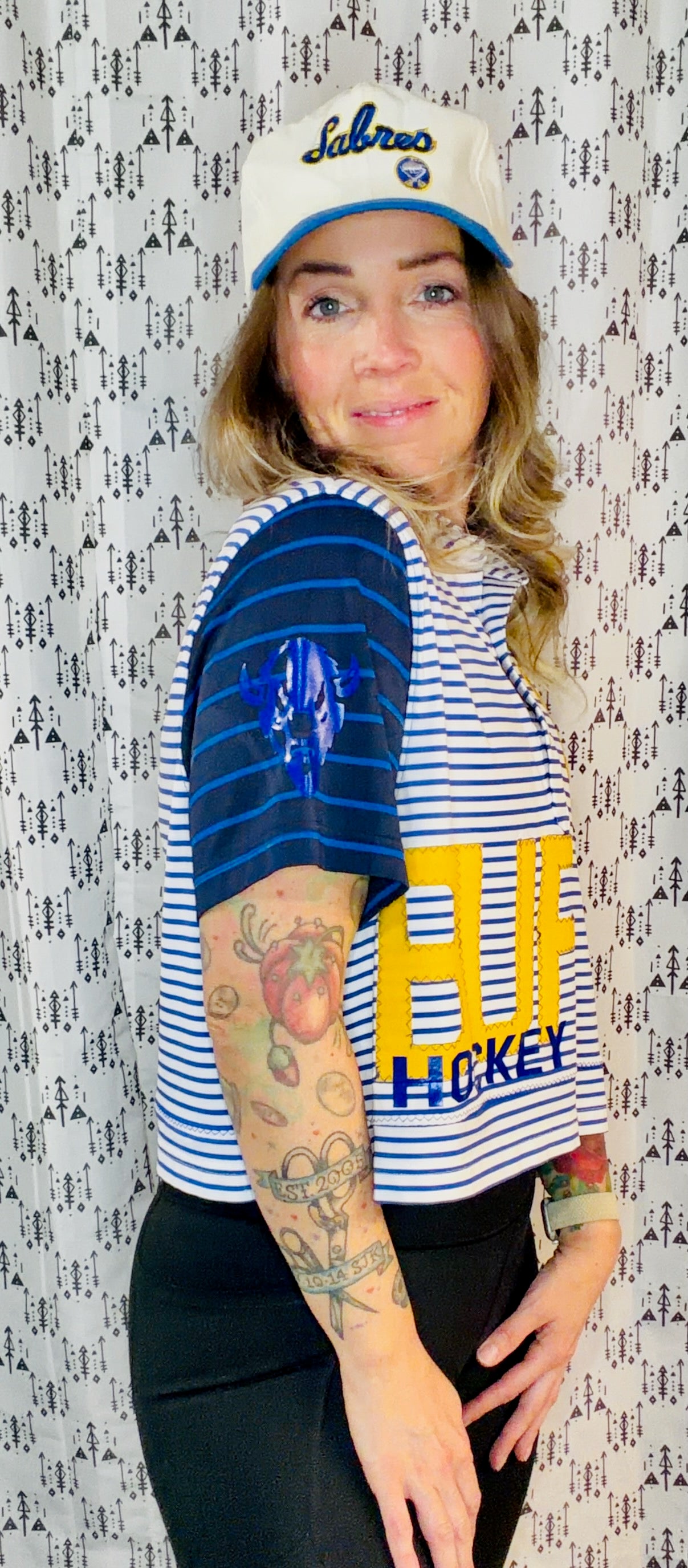 Blue Striped BUF Hockey Polo Crop Women's Size- L/XL