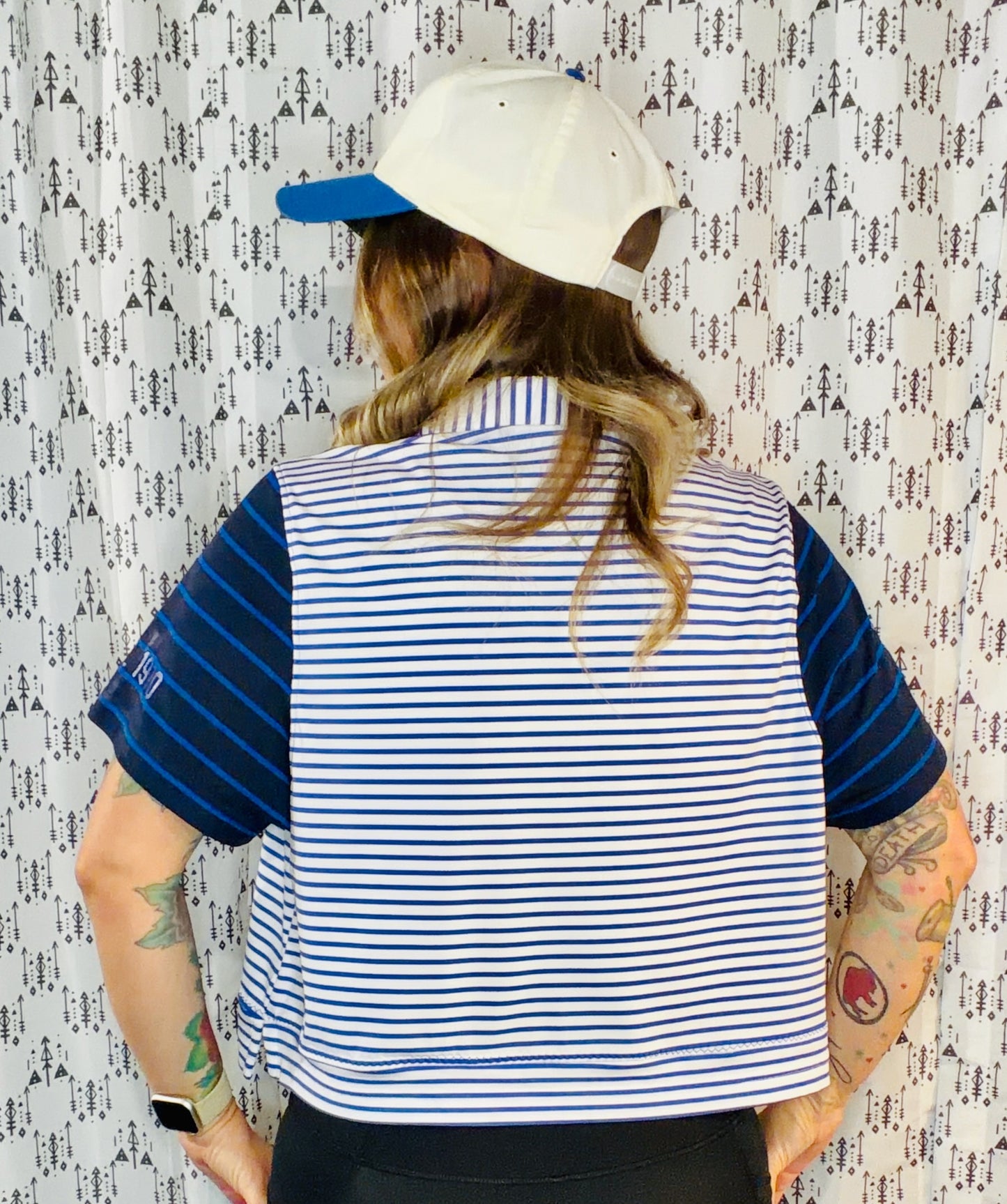 Blue Striped BUF Hockey Polo Crop Women's Size- L/XL