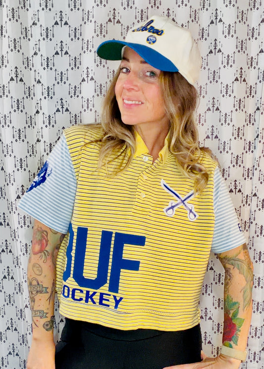 Yellow Striped BUF Hockey Polo Crop Women's Size- M/L