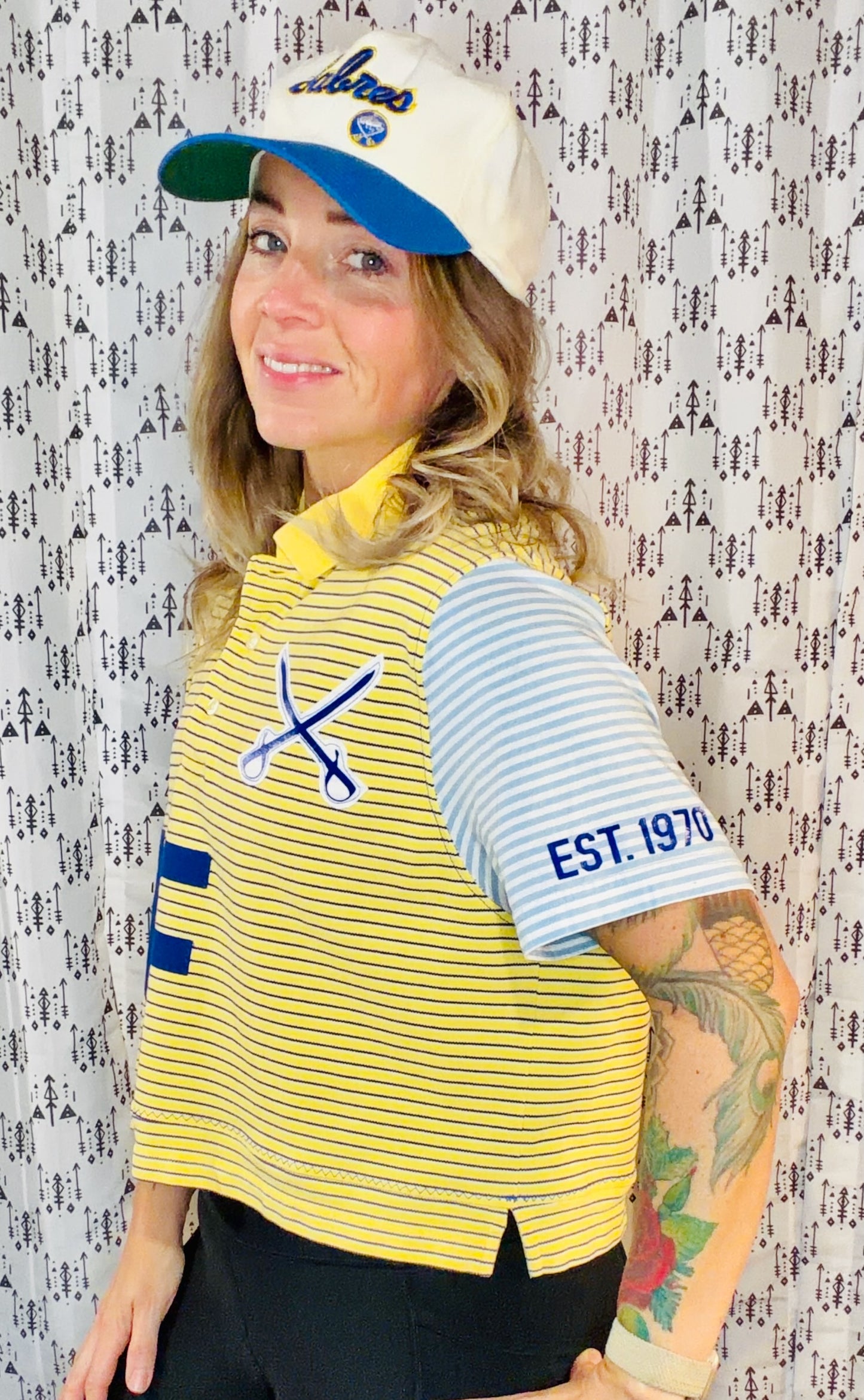 Yellow Striped BUF Hockey Polo Crop Women's Size- M/L
