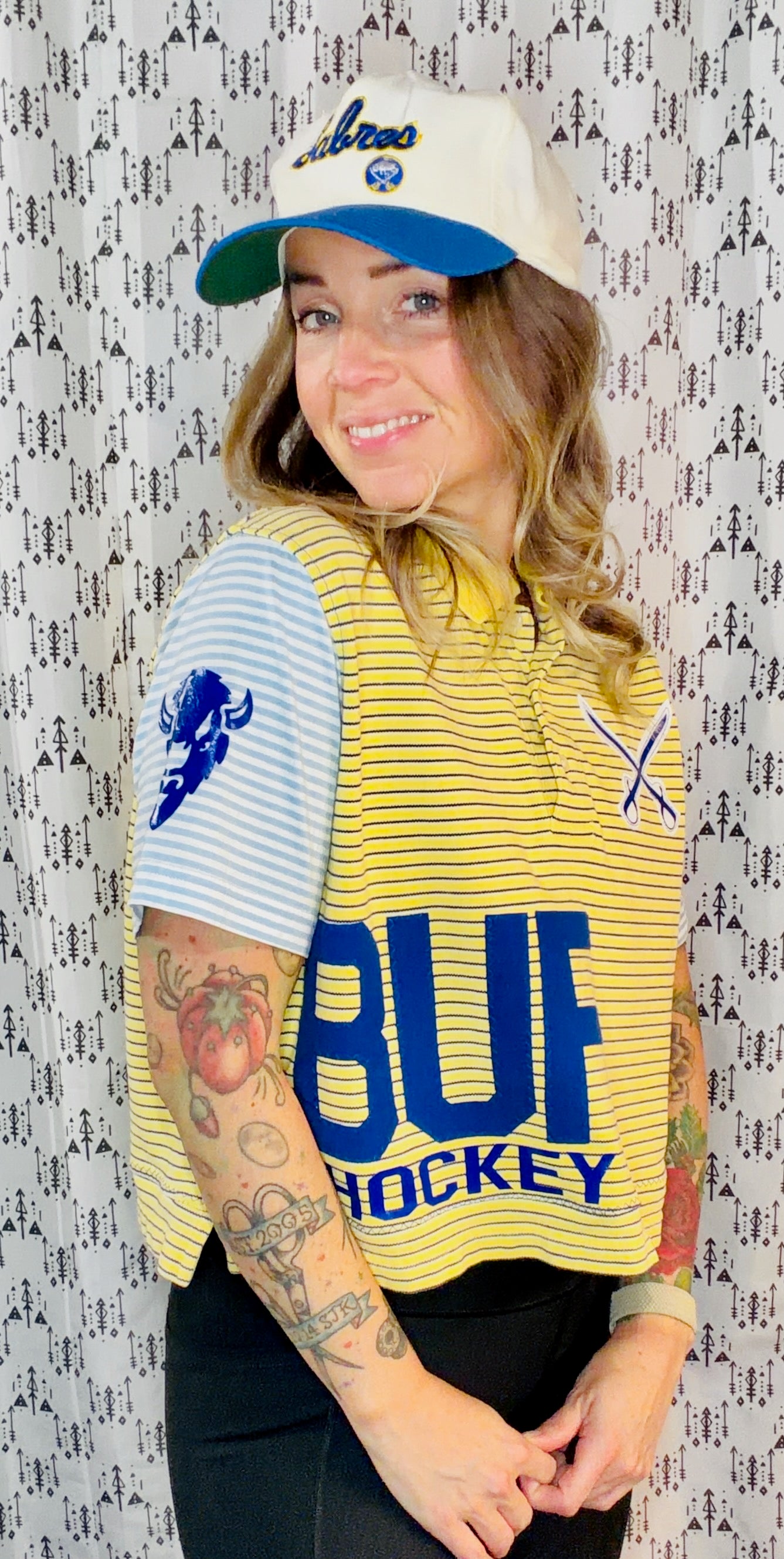 Yellow Striped BUF Hockey Polo Crop Women's Size- M/L
