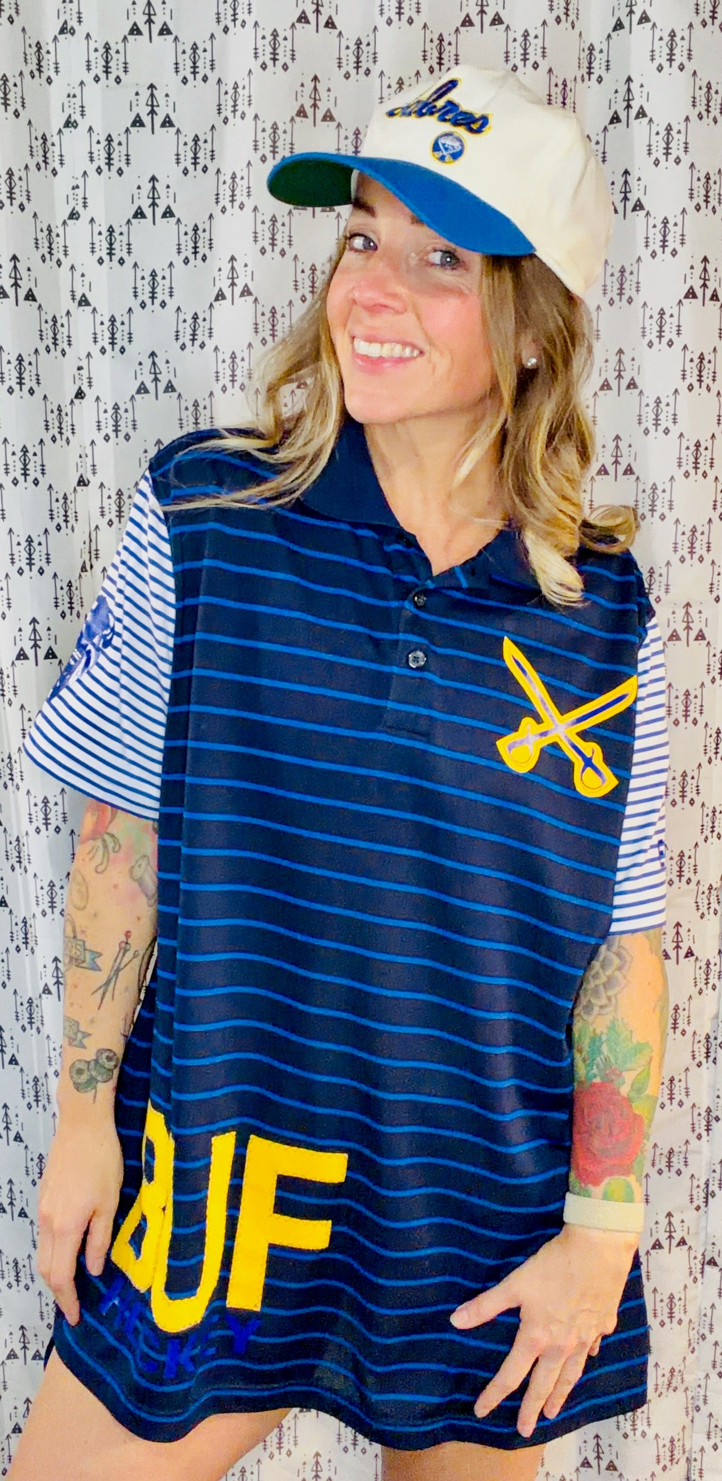 Blue Striped BUF Hockey Polo Dress Women's Size- XL/2X