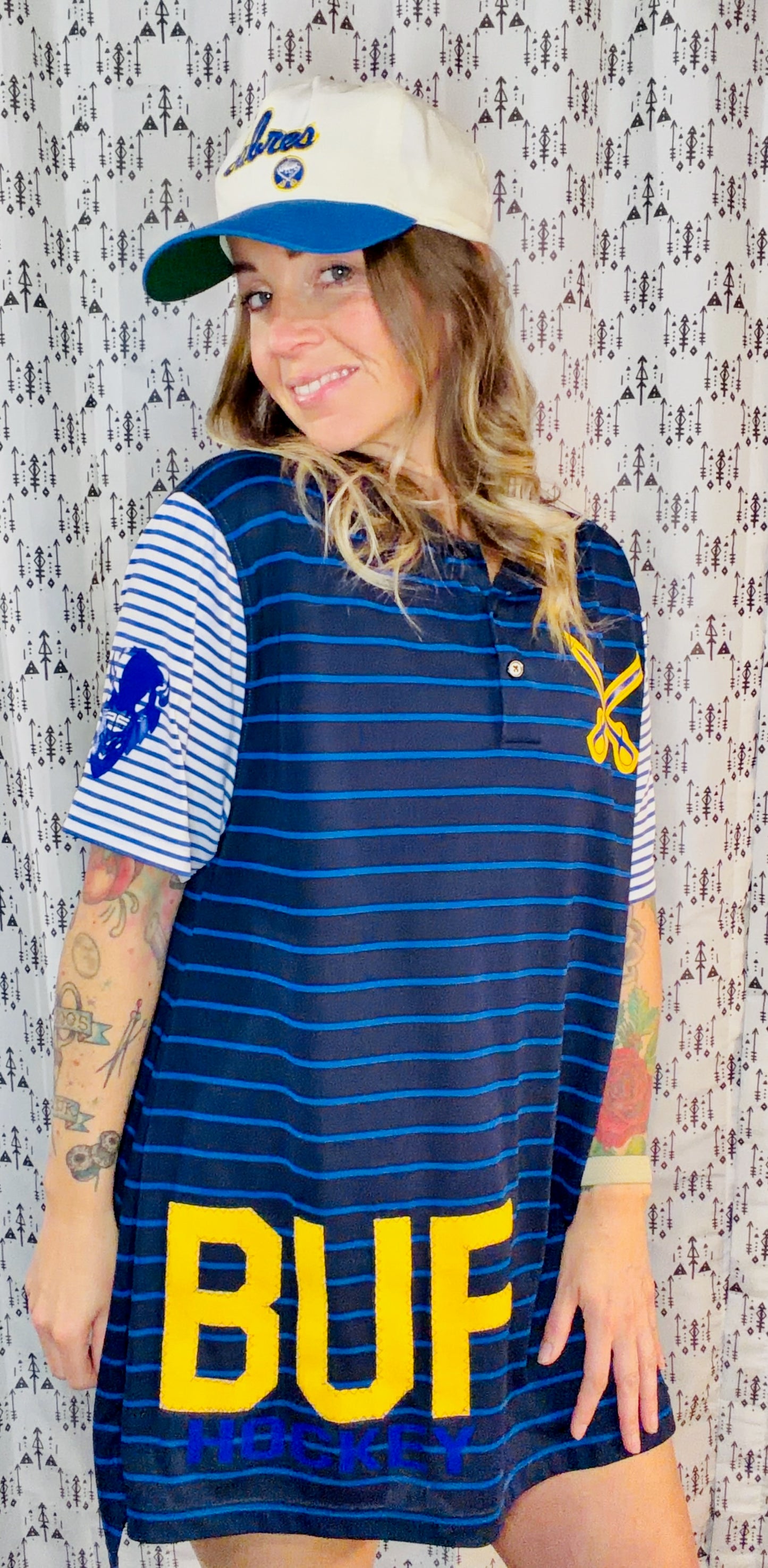 Blue Striped BUF Hockey Polo Dress Women's Size- XL/2X