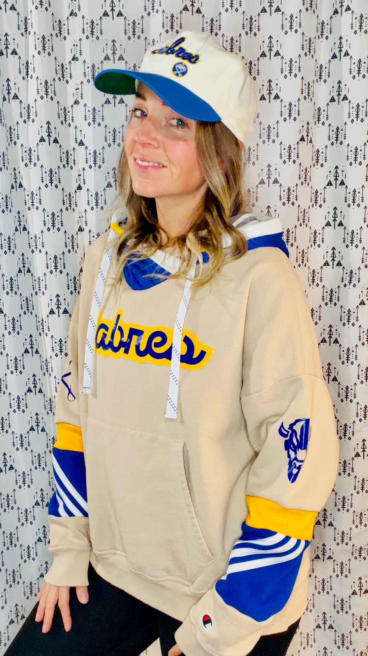 Beige Buffalo Hockey Hoodie Size Unisex-L/XL