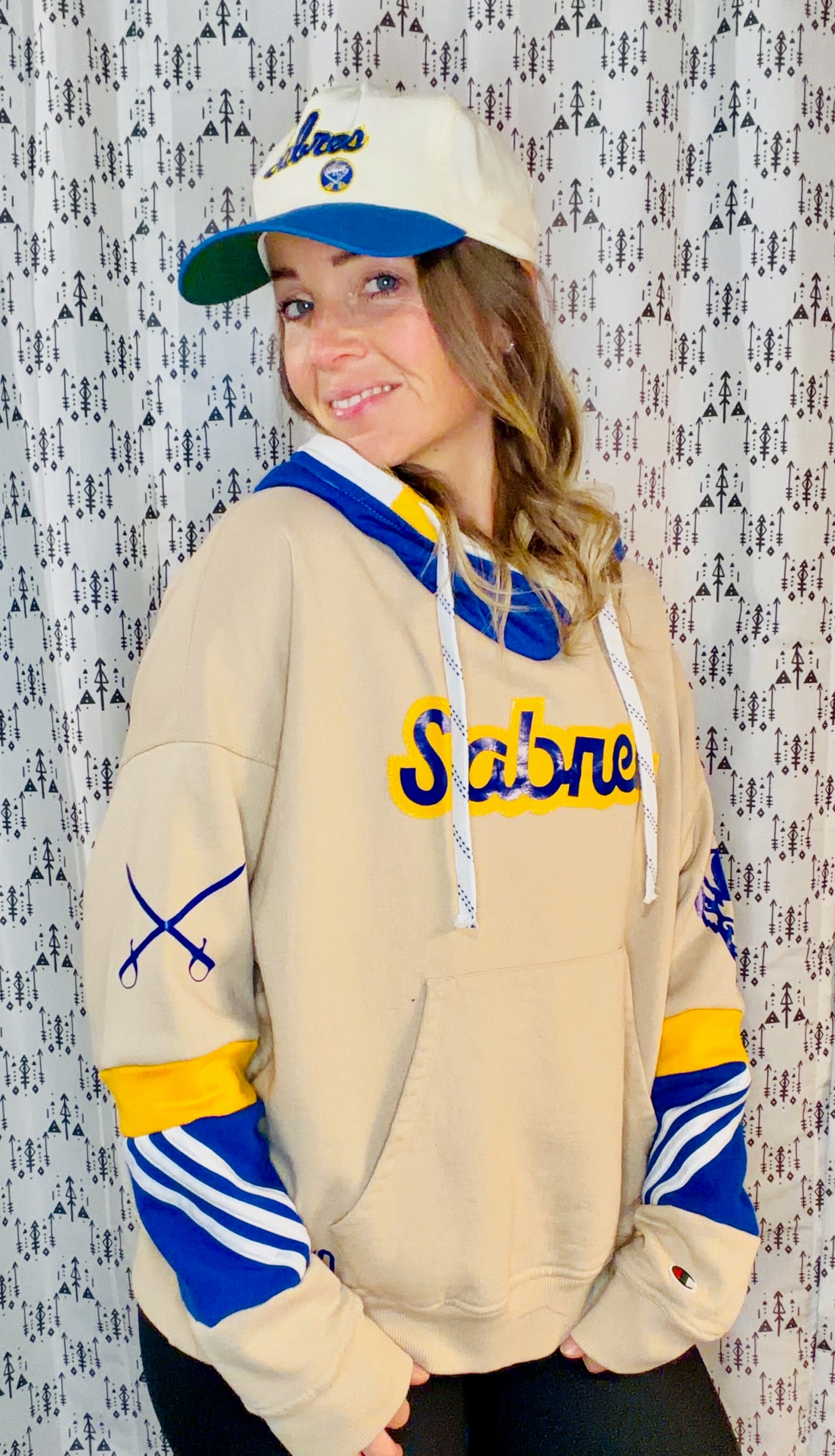 Beige Buffalo Hockey Hoodie Size Unisex-L/XL