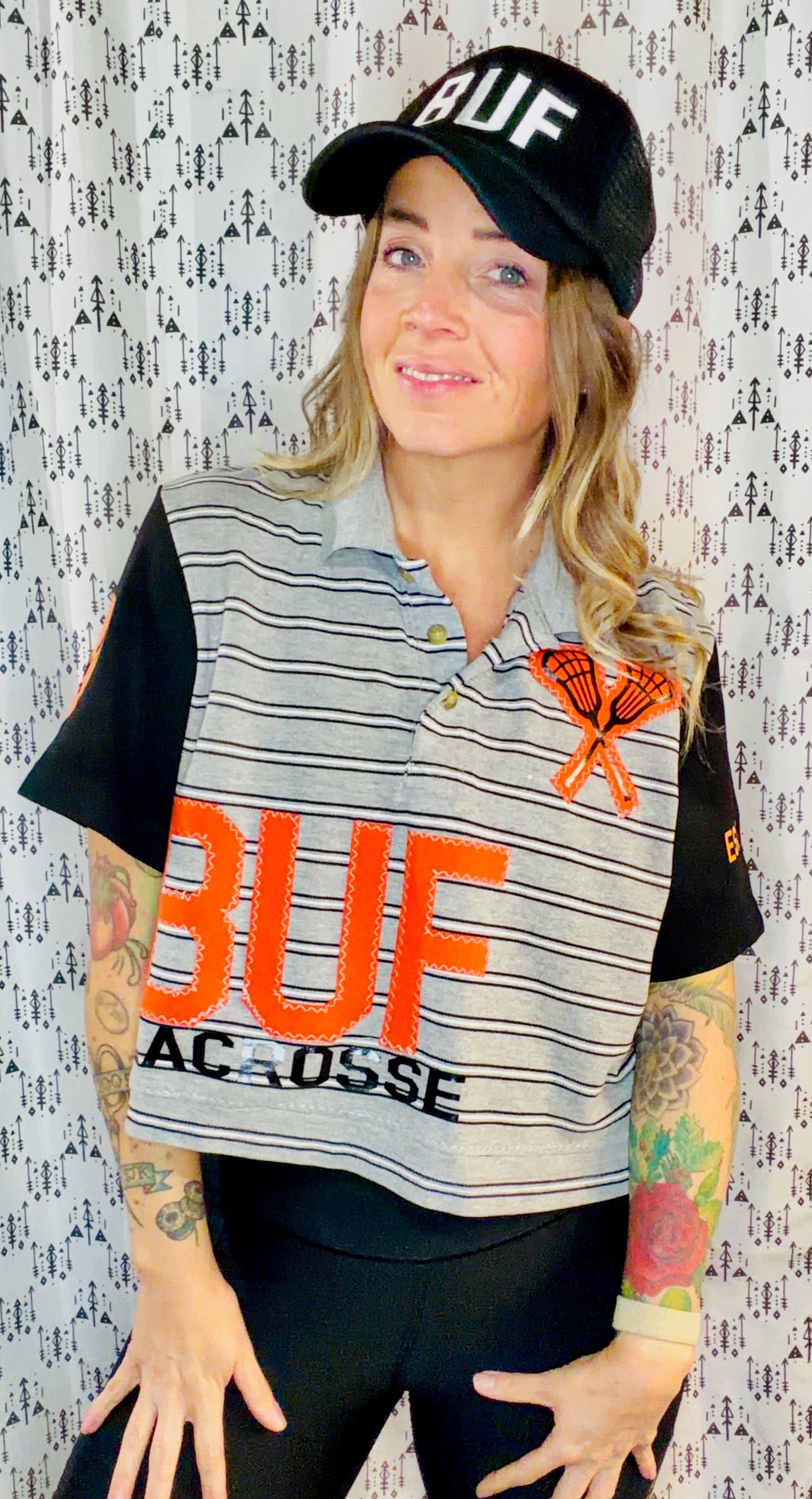 Grey Striped BUF Lax Polo Crop Women's Size- L/XL