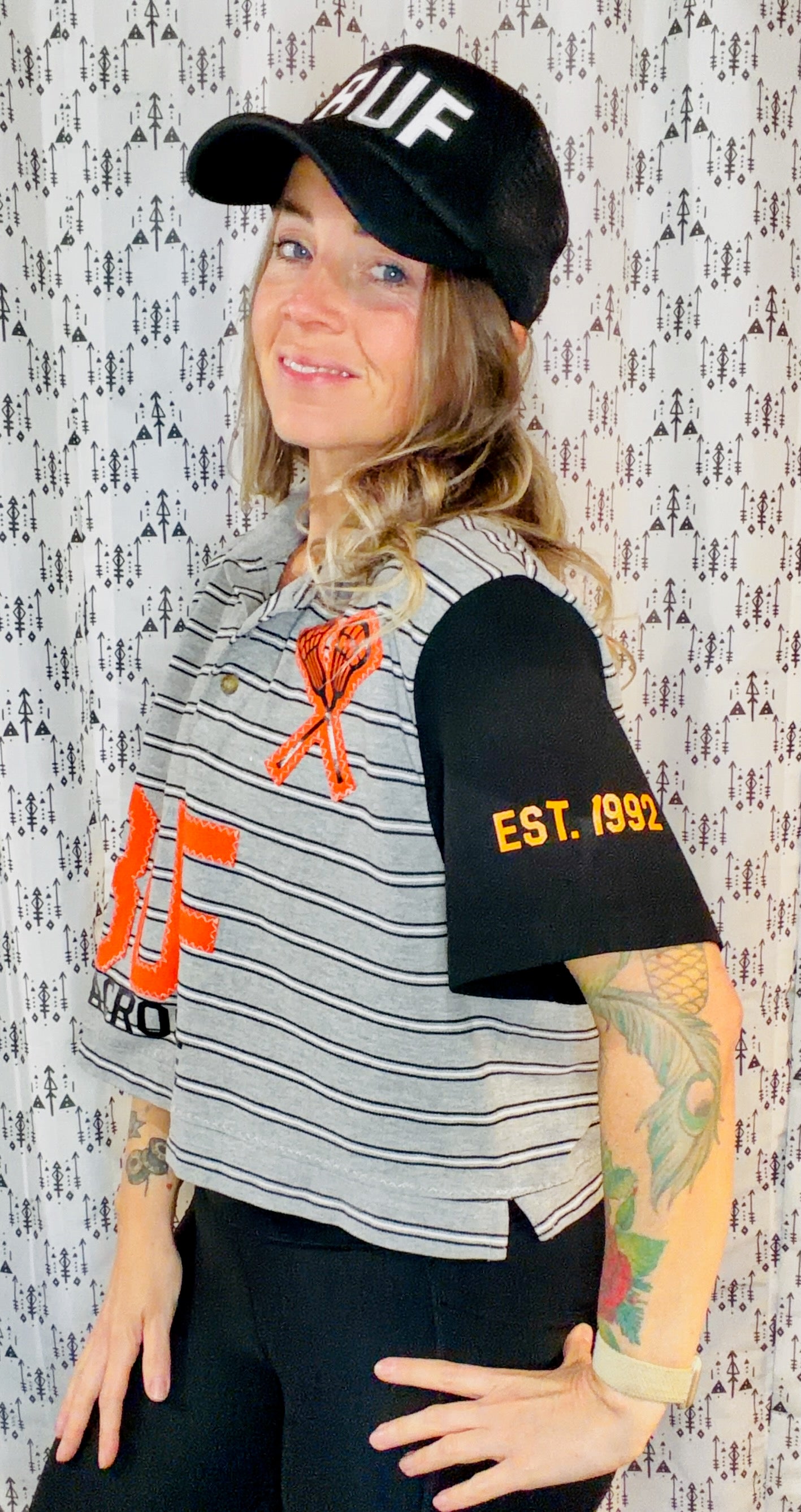 Grey Striped BUF Lax Polo Crop Women's Size- L/XL
