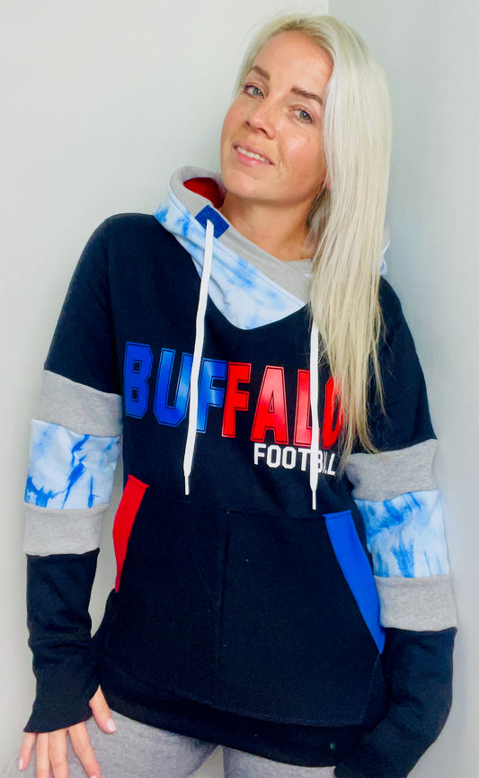 Black and Blue Tie-Dye Buffalo Hoodie Size- Unisex S/M