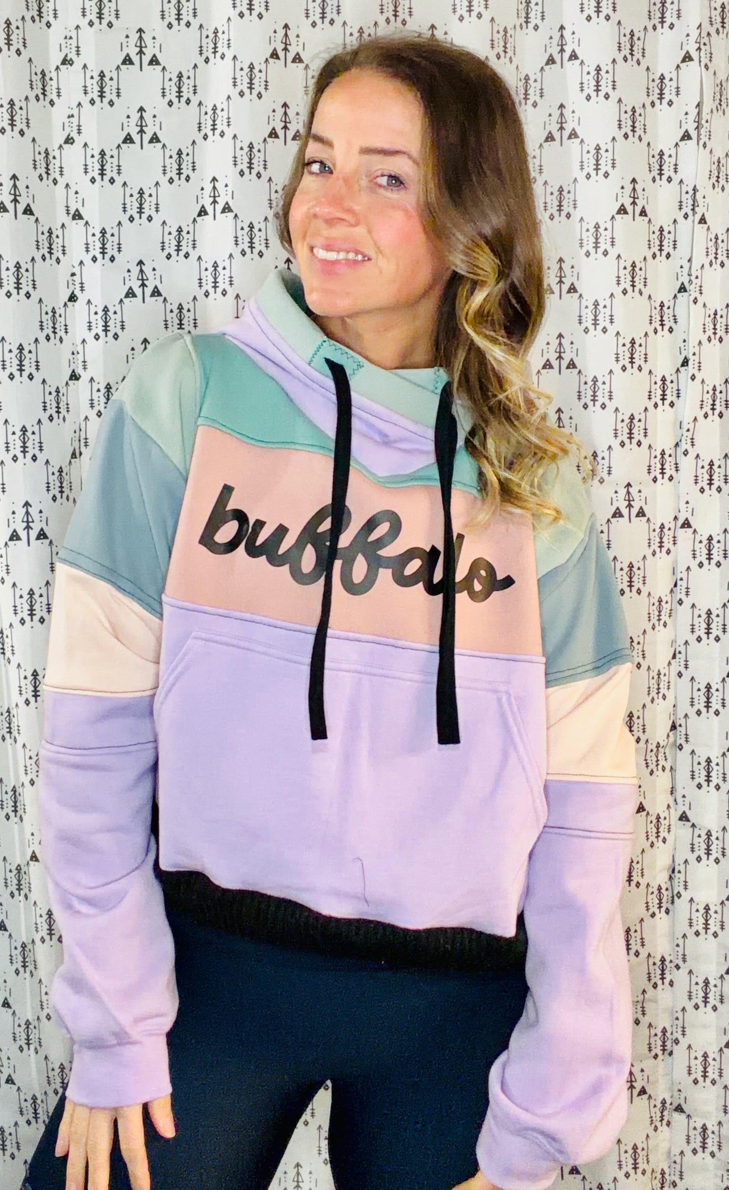 Multi Color-Block Fiesta Buffalo Hoodie Size- Women's L/XL