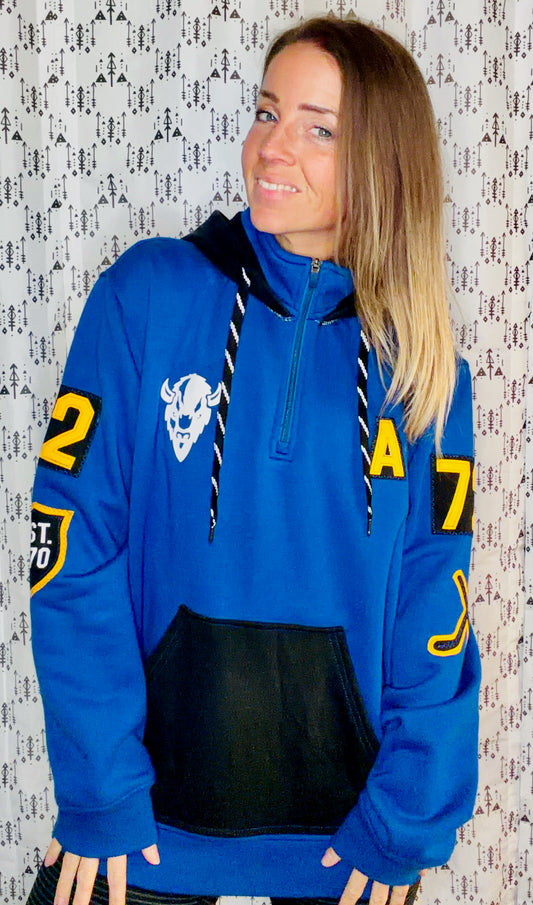 Buffalo Hockey #72 Thompson 1/4 Zip Hoodie Size Unisex-XL/2X