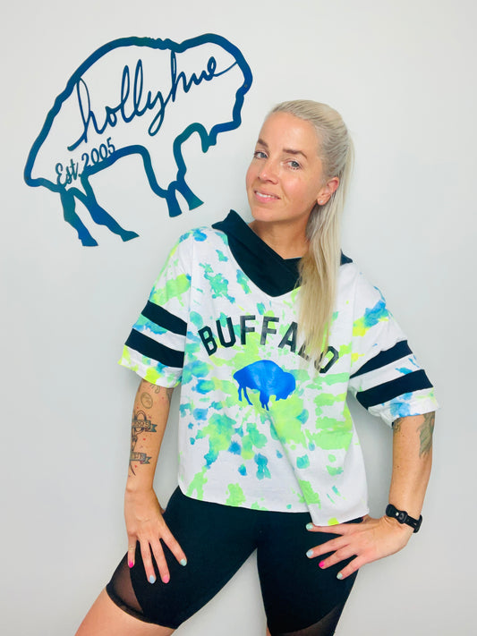 Blue and Green Tie Dye Buffalo Hooded Crop Size- OSFM L/XL