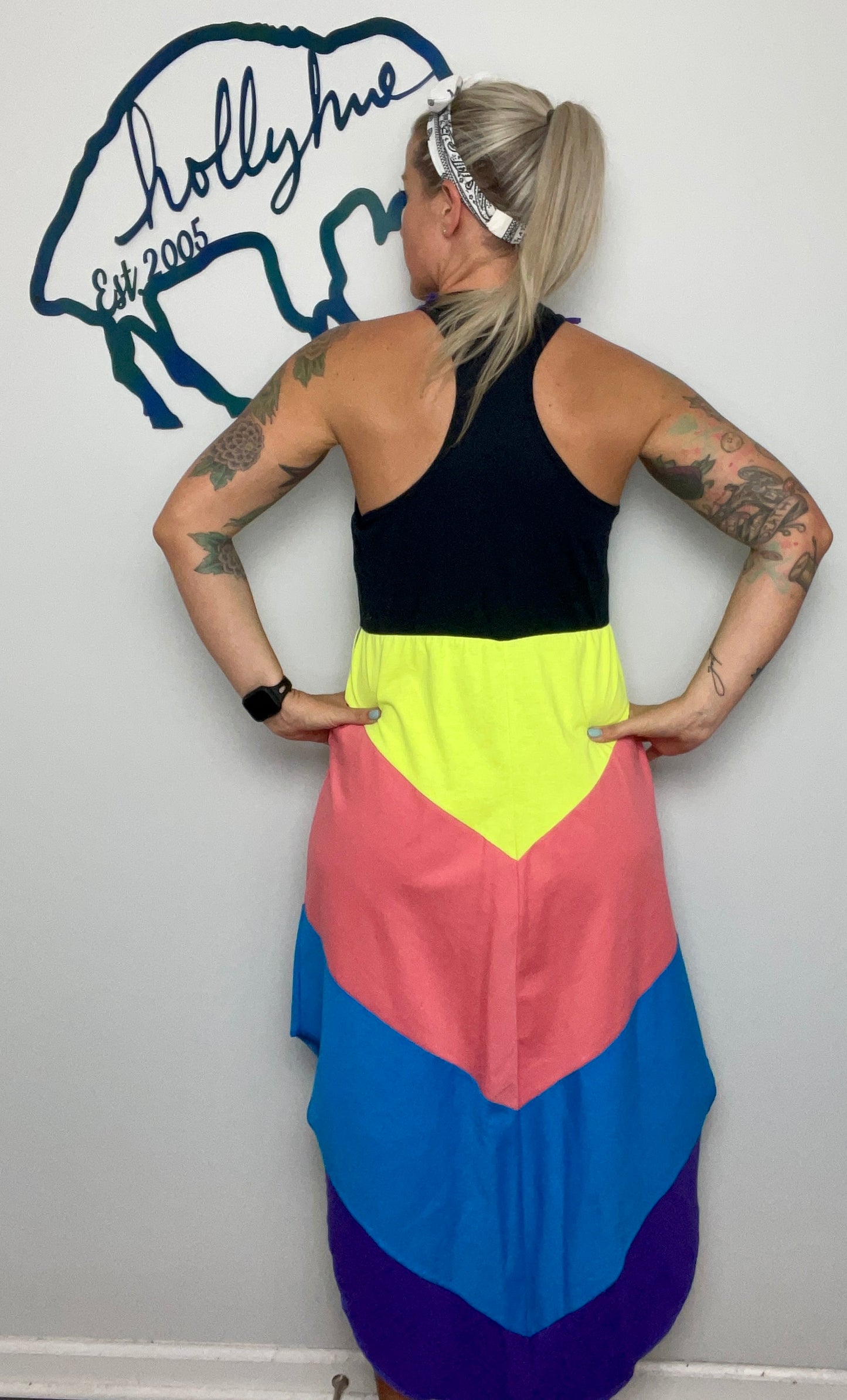 Black and Neon Color-Blocked Maxi Dress Size- L/XL