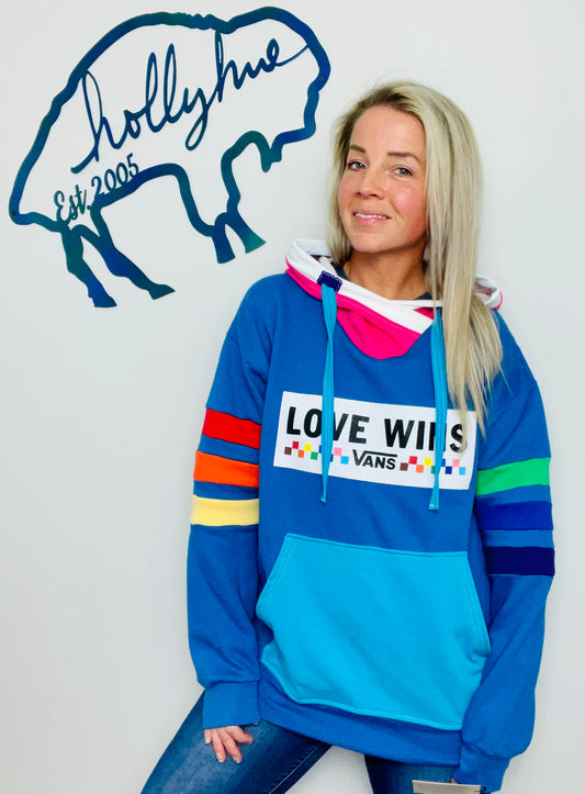 Blue Rainbow Love Wins Hoodie Size- Unisex M/L