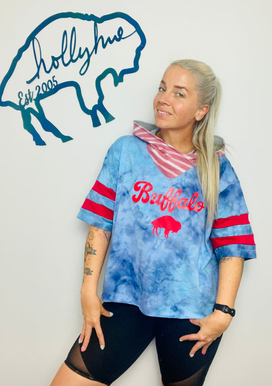 Blue Tie Dye Hooded Buffalo Crop Size OSFM XL/2X