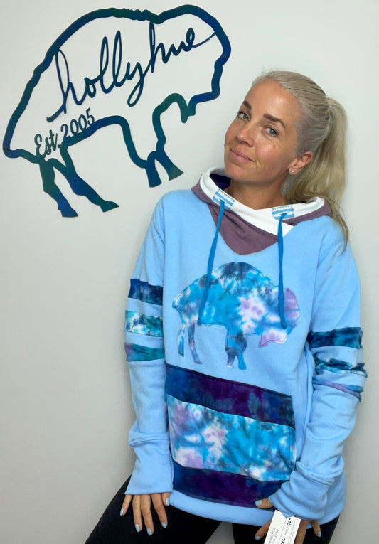 Light Blue Buffalo Tie-Dye Hoodie Size- Women’s L/XL