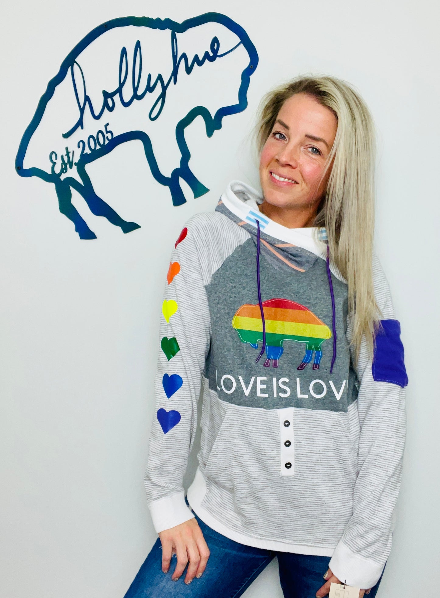 Love Is Love Throwback Buffalo Hoodie Size- Unisex S/M
