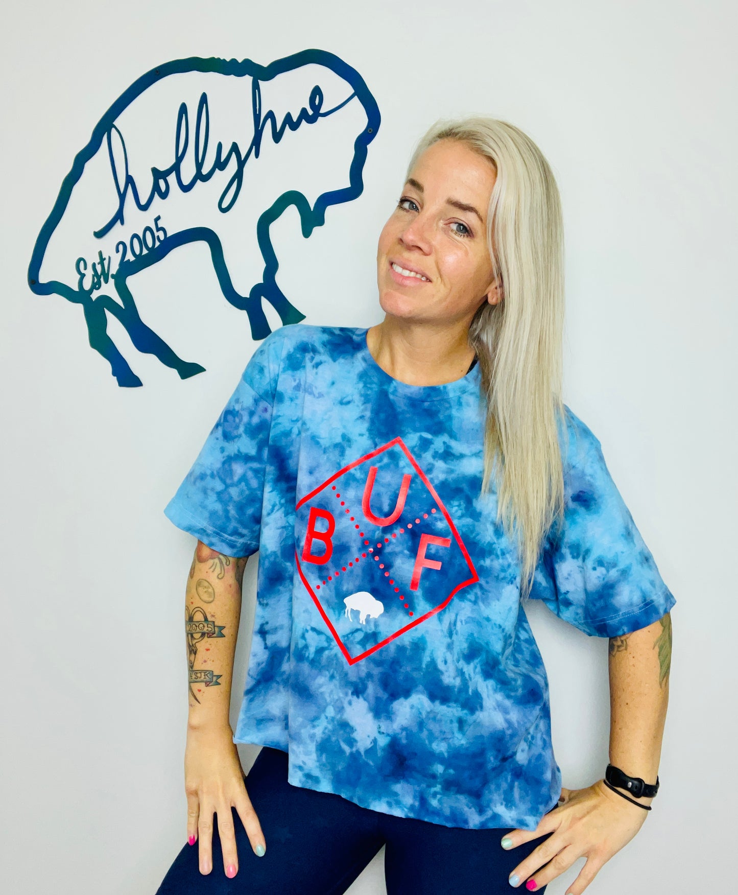 Blue Tie Dye Buffalo Cut Out Crop Size-W L/XL