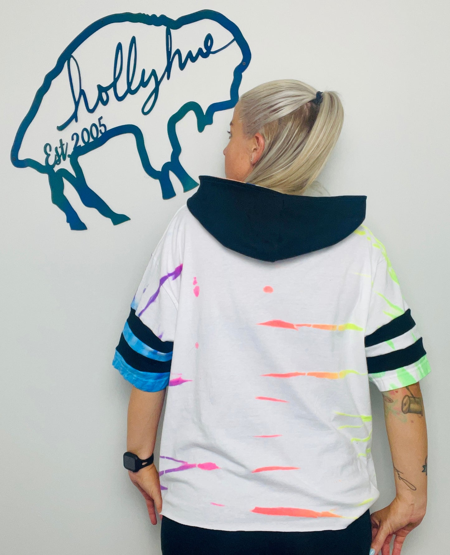 Neon Tie Dye Hooded Buffalo Crop Size- OSFM L/XL