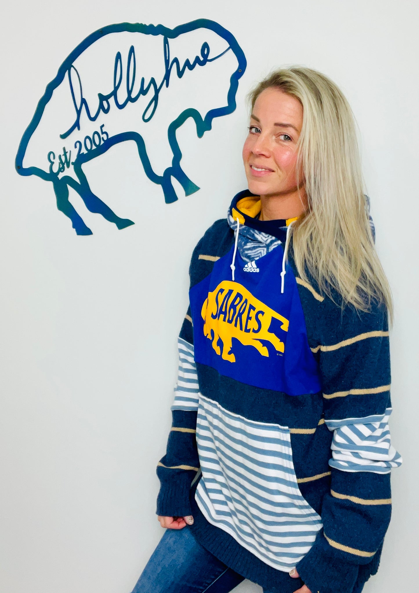 Striped Sweater Sabres Hoodie Size- Unisex M/L