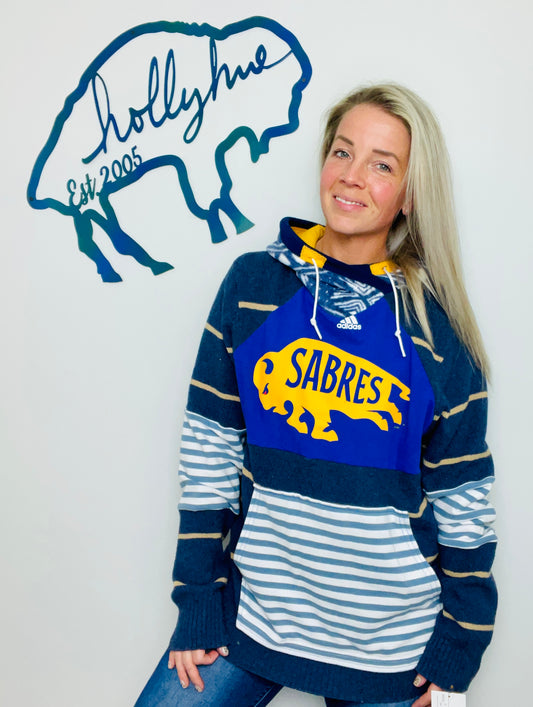 Striped Sweater Sabres Hoodie Size- Unisex M/L