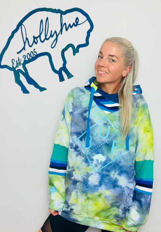 Blues and Greens Buffalo TieDye Hoodie Size-Unisex 2X