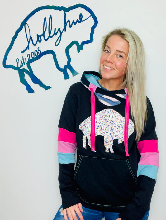 Sprinkles Pink and Black Buffalo Throwback Hoodie Size- Women’s M/L