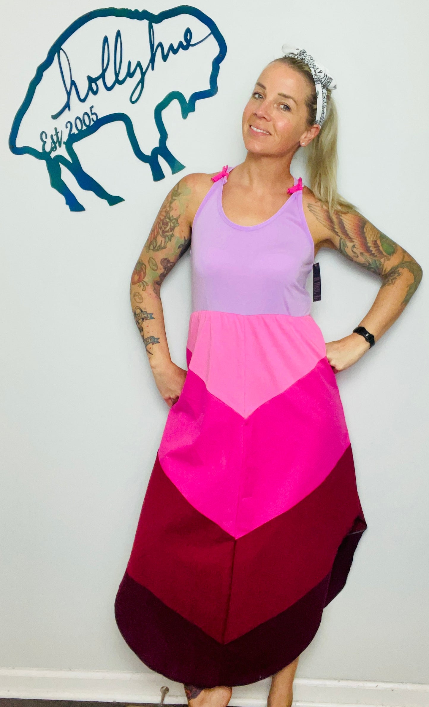 Pink Ombre’ Color-Blocked Maxi Dress Size- M/L