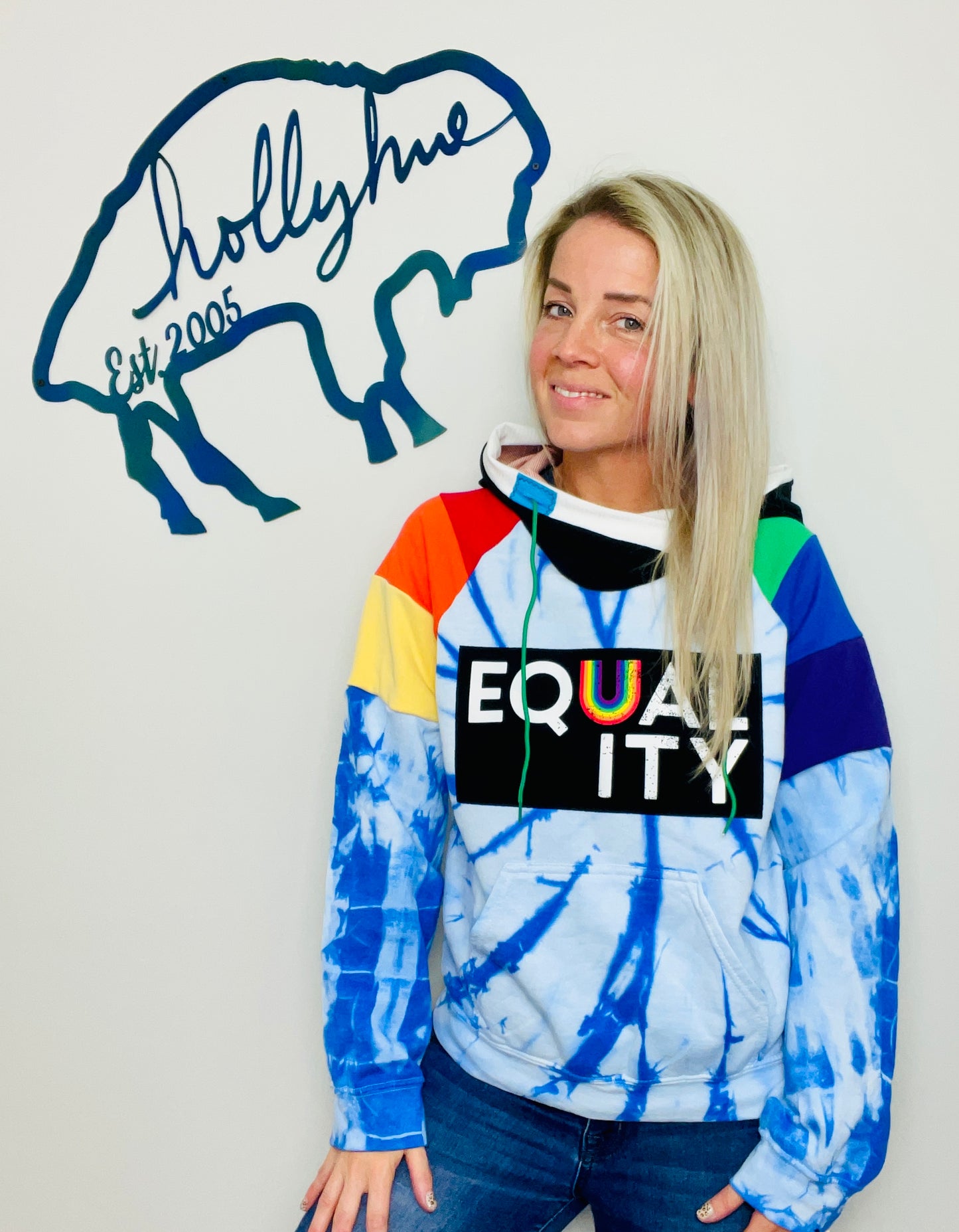 Blue Tie-Dye Equality Hoodie Size- Unisex S/M