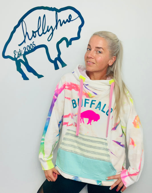 Neon Rainbow Tie Dye Buffalo Hoodie Size- Women’s XL/2X