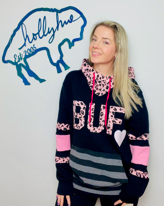 Black and Pink Leopard Buffalo Hoodie Size- Women's L/XL