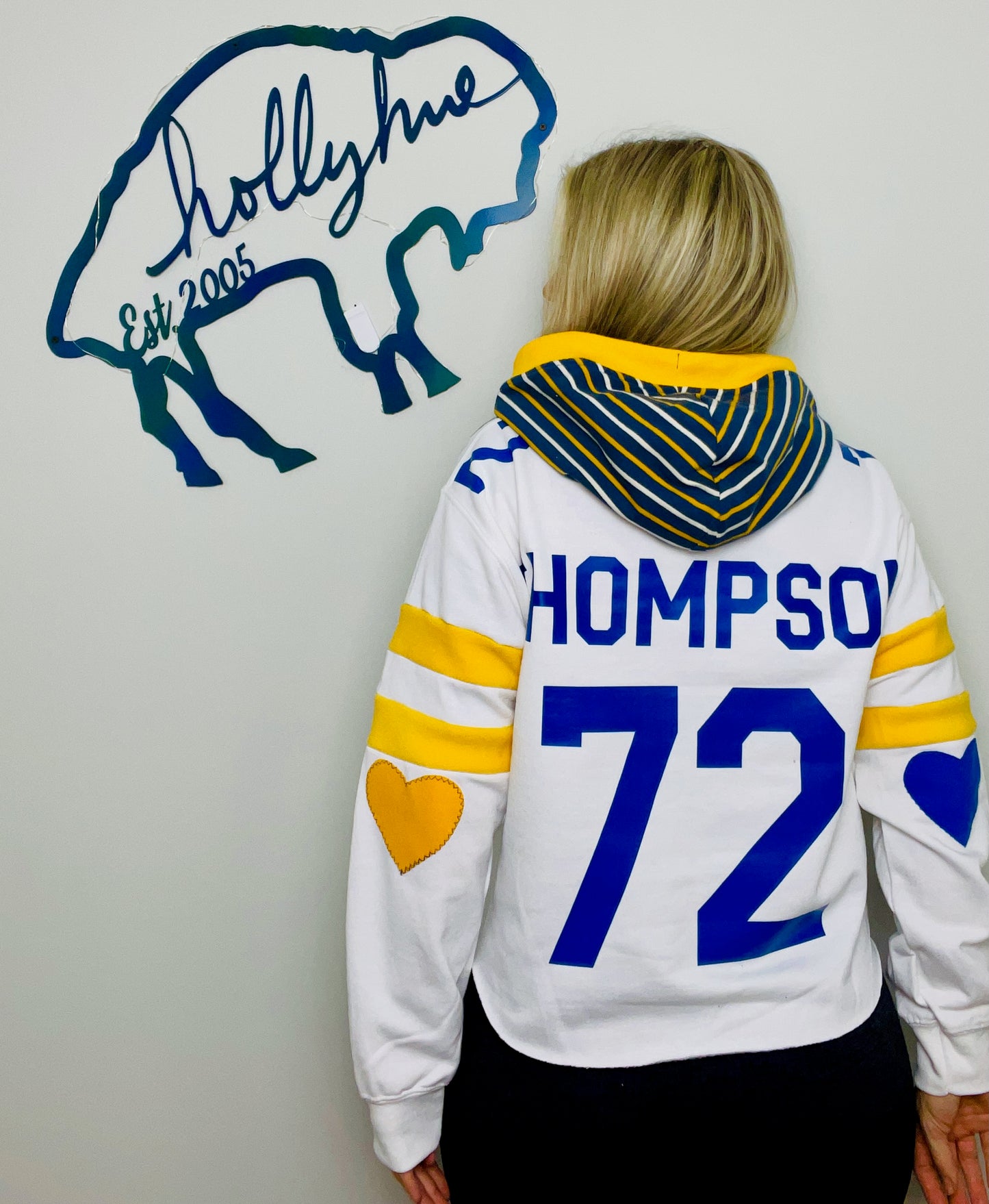 Thompson #72 White Heartthrob Buffalo Hoodie Size-Women's M/L