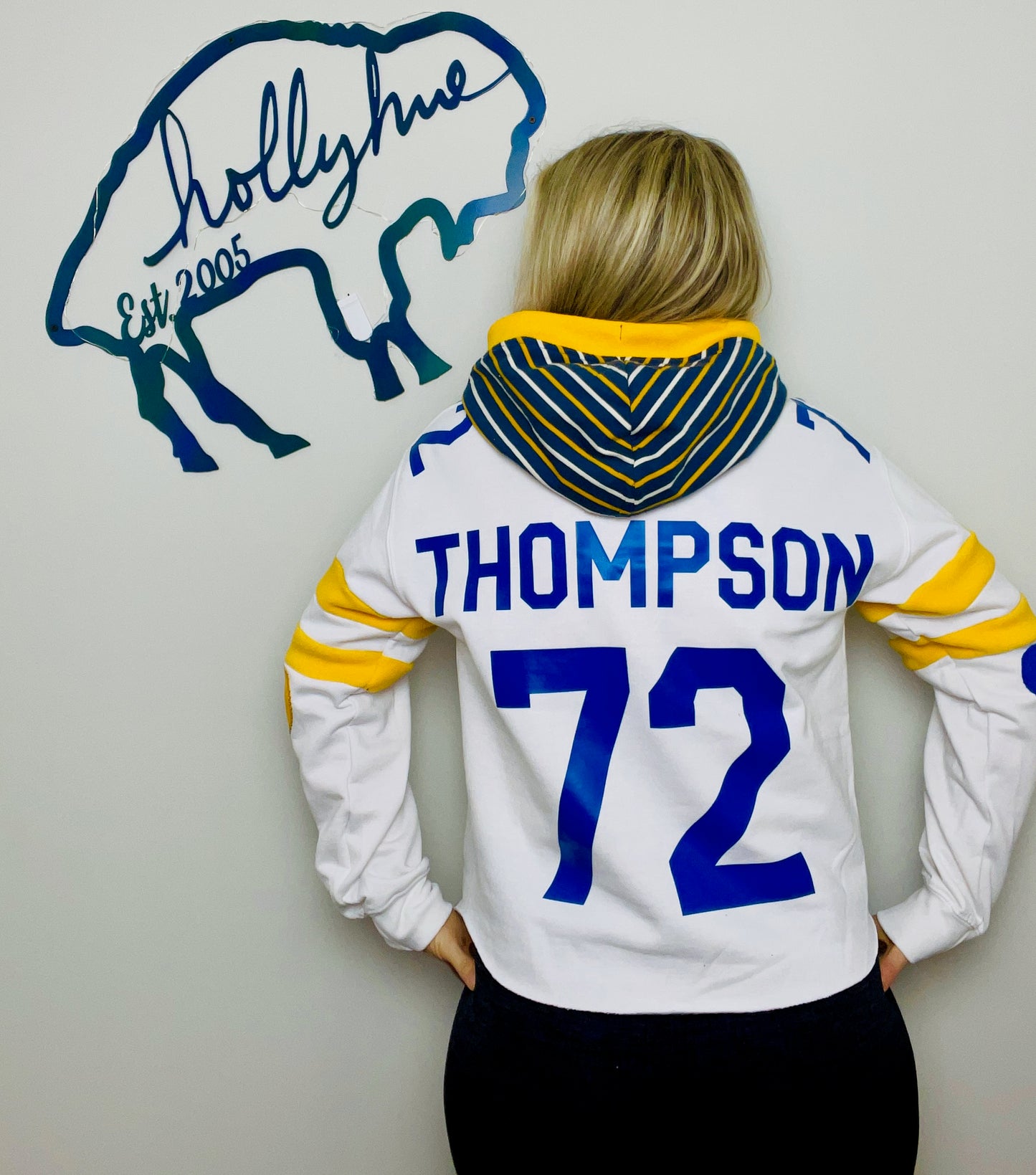 Thompson #72 White Heartthrob Buffalo Hoodie Size-Women's M/L