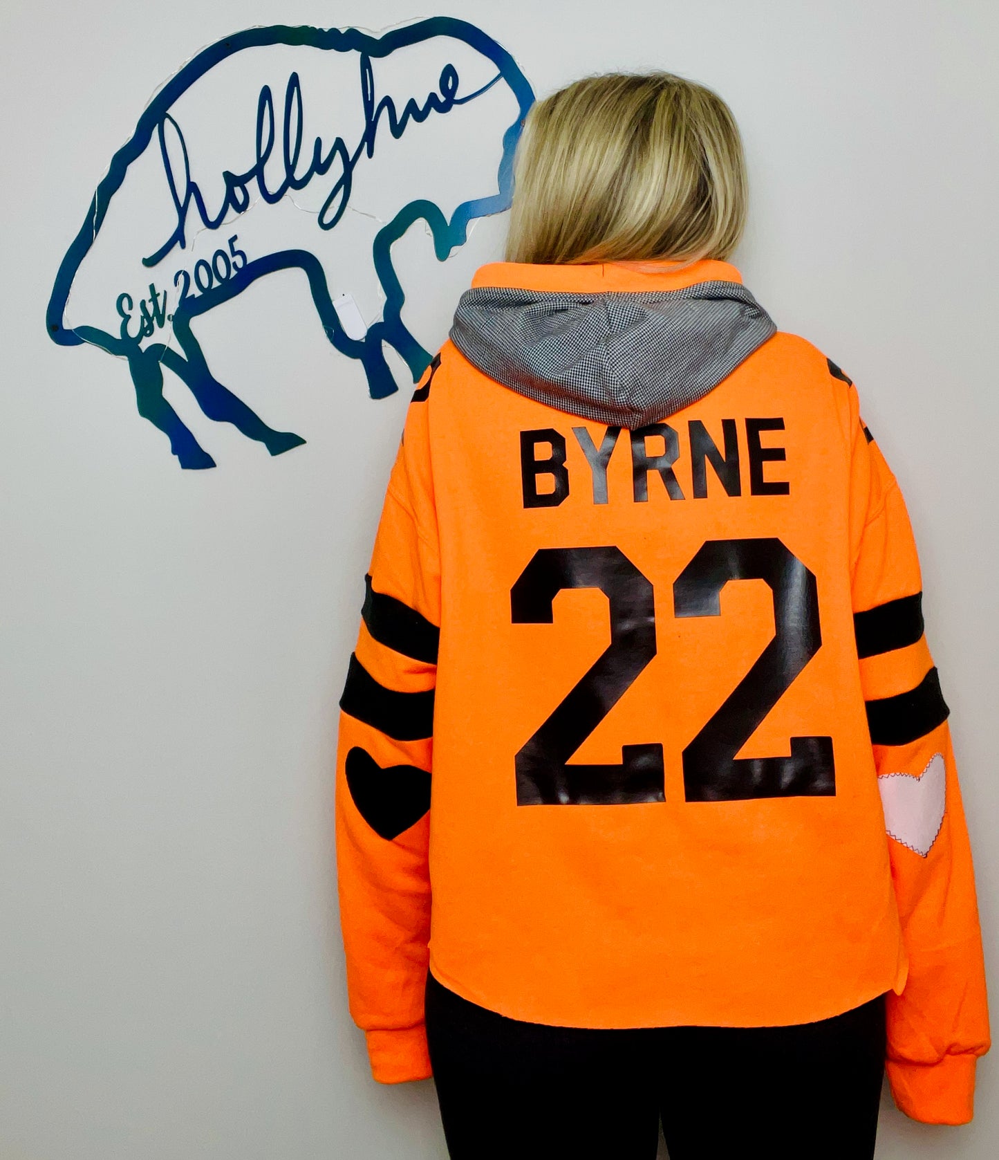 Byrne #22 Orange Heartthrob Buffalo Hoodie Size-Women's XL/2X