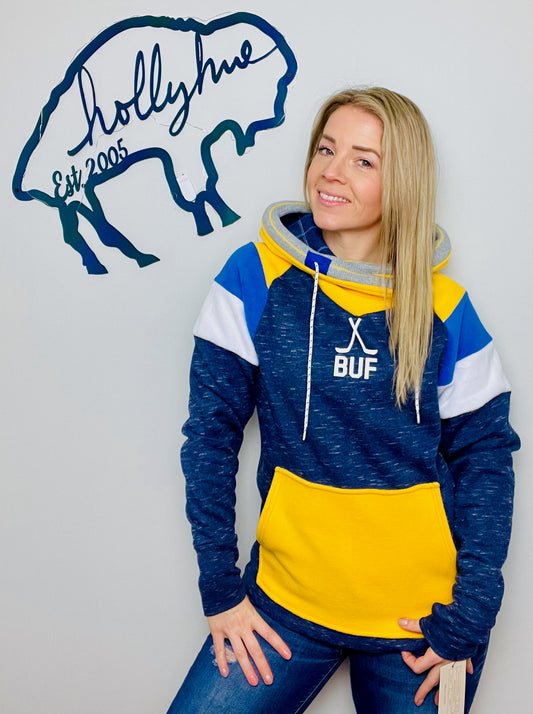 Dark Blue Buffalo Head Hockey Hoodie Size Unisex- M/L