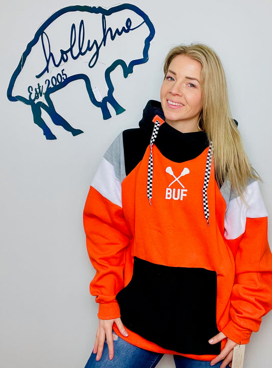 Orange Buffalo Head Lacrosse Hoodie Size Unisex- M/L