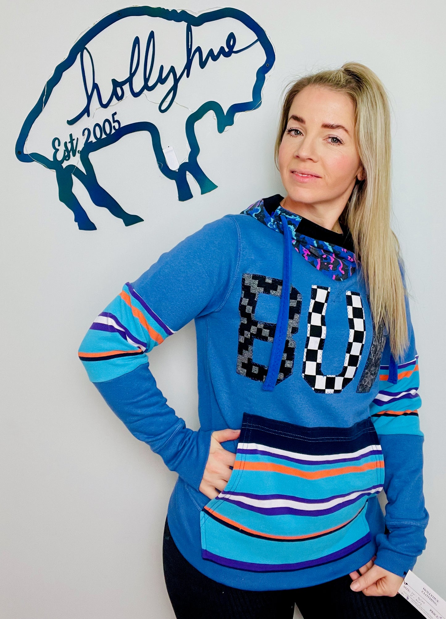 80's Blue and Neon BUF Hoodie Size- Unisex XS/S