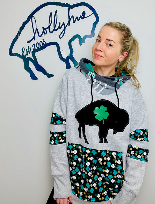 Grey Throwback Irish Buffalo Hoodie Unisex-M/L