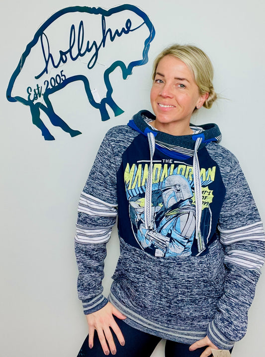 Heather Blue StarWars Mando Hoodie Size- Unisex S/M