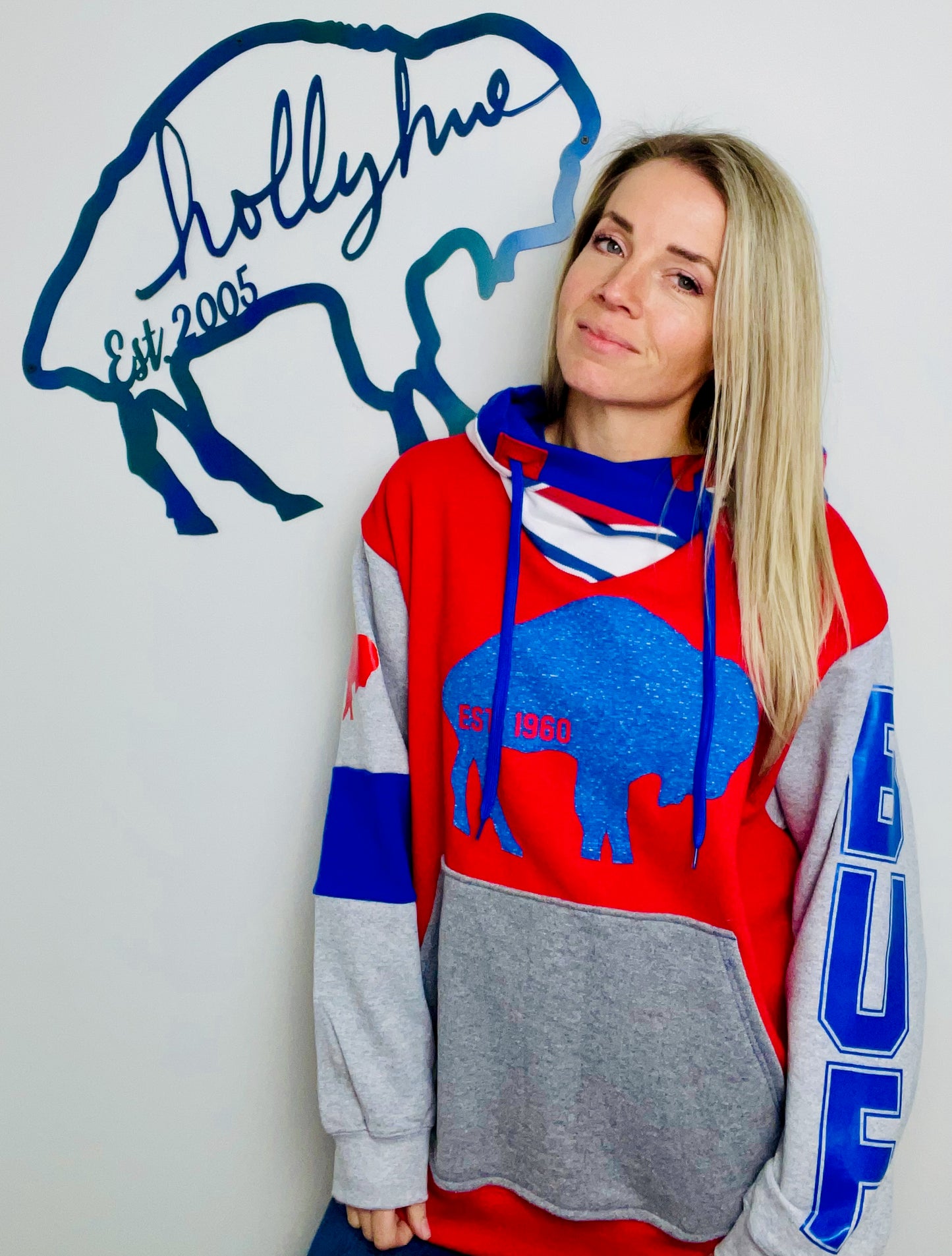 Red Varsity Throwback Buffalo Hoodie Size- Unisex M/L