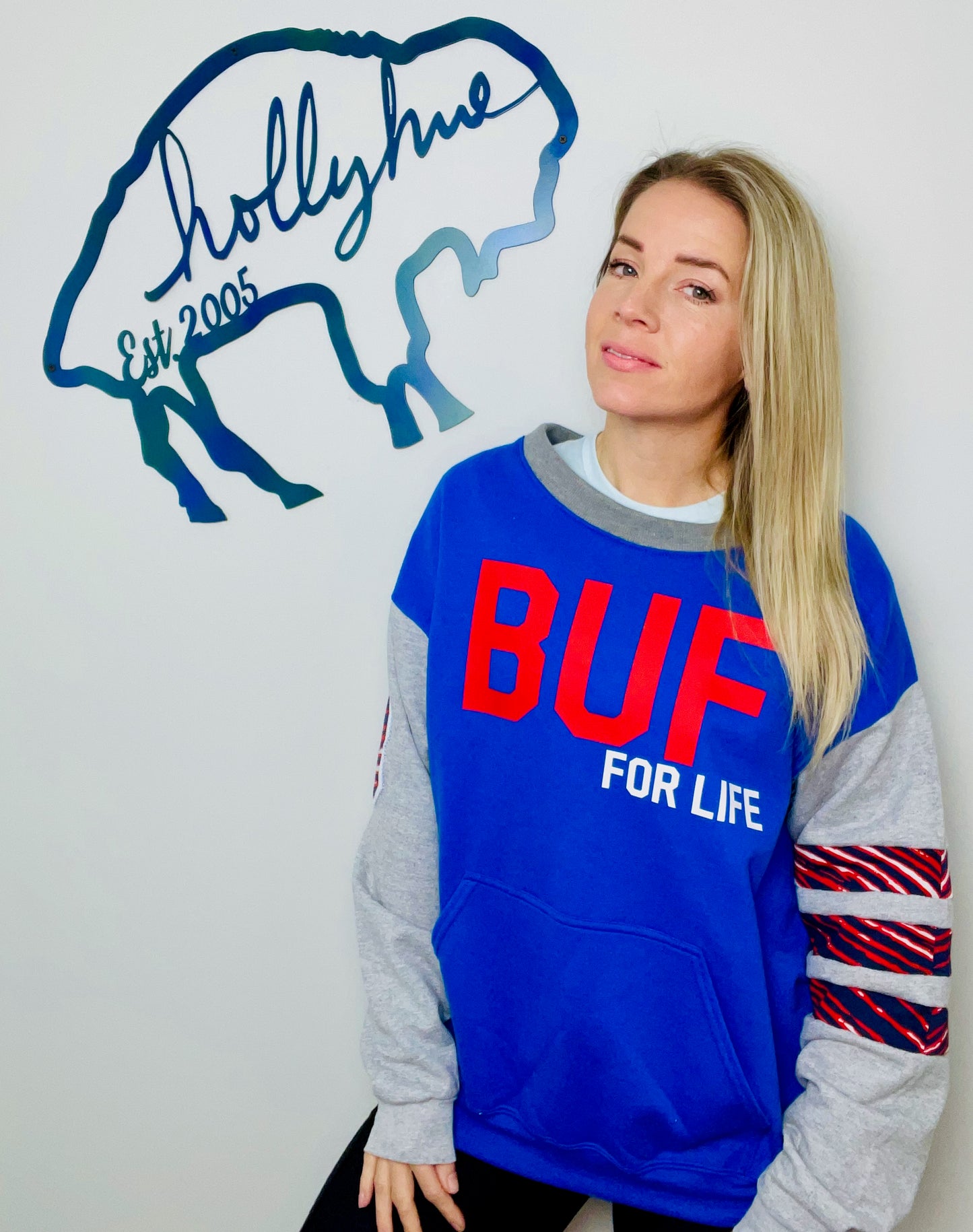 Royal Blue BUF With Zubaz Crewneck Size-Unisex M/L