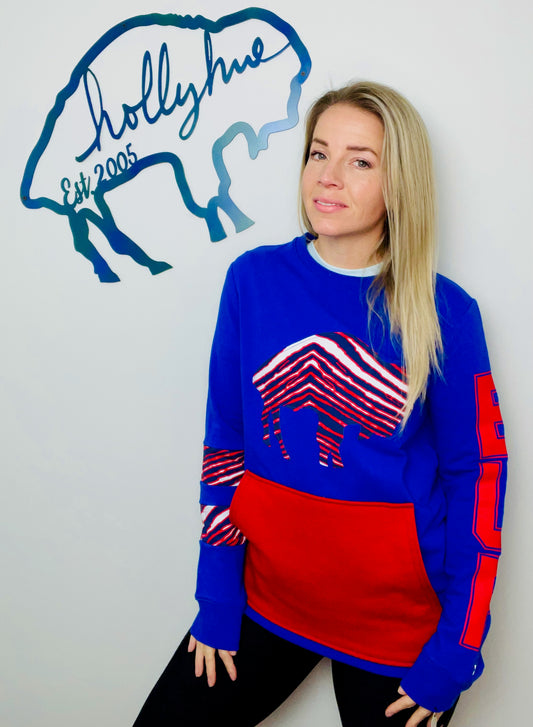 Bright Blue Throwback Zubaz Crewneck- Size-S/M