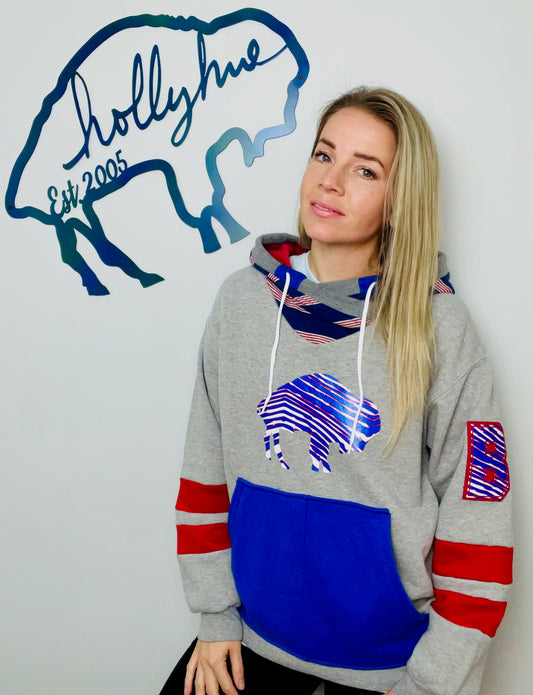 Grey Throwback Buffalo With Zubaz Hoodie Size-Unisex M/L