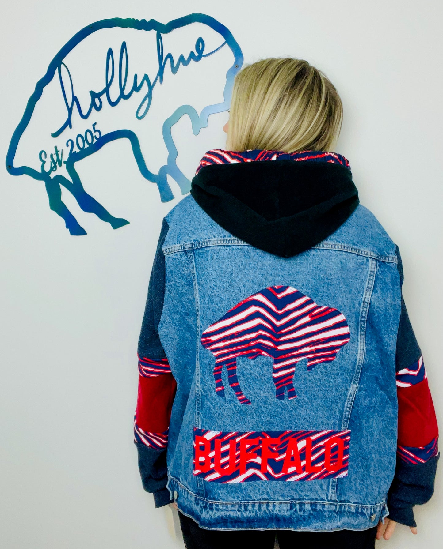 Throwback Buffalo With Zubaz Denim Jacket Size- Unisex XL